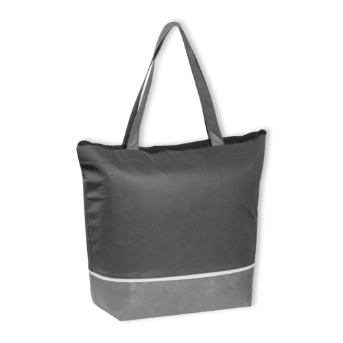 Antracietkleurige koeltas van non-woven materiaal met ritssluiting.