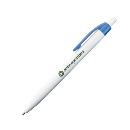 Blauwe plastic balpen met clip.