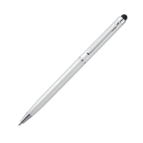 Witte metalen balpen met touchscreen functie en clip.