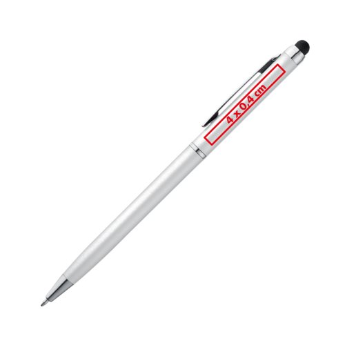 Zilverkleurige balpen met aanraakfunctie en clip.