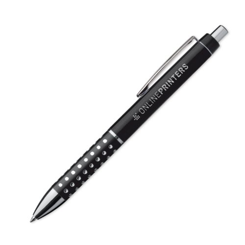 Zwarte metalen balpen met clip en drukknop.