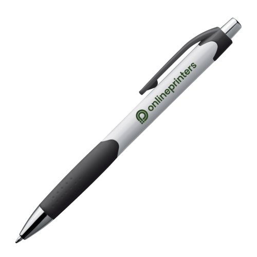 Zwarte plastic balpen met clip en drukknop.