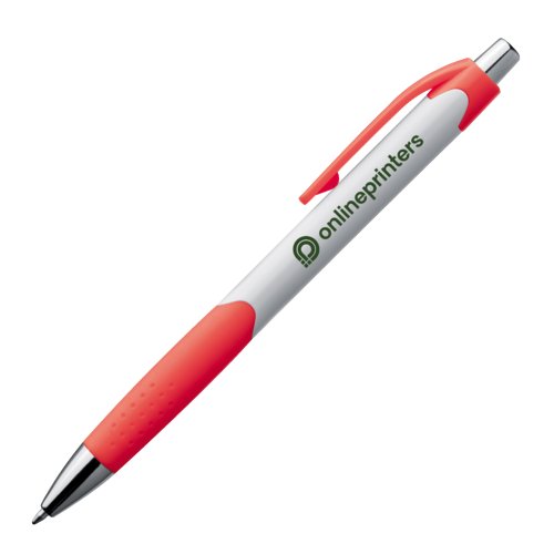 Rode plastic balpen met clip en drukknop.