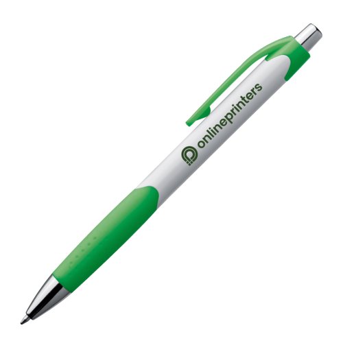 Groene plastic balpen met clip en drukknop.