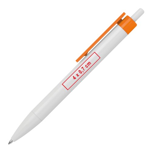 Plastic balpen met clip en drukmechanisme.