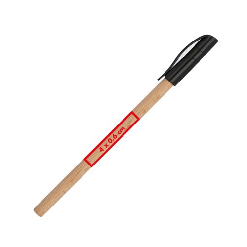 Houten balpen met clip en drukmechanisme.