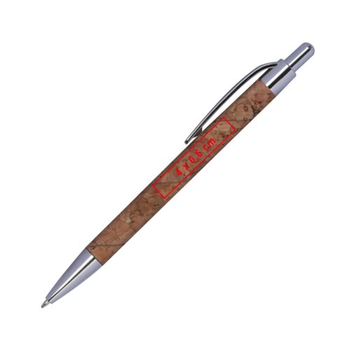 Kurken balpen met clip en drukmechanisme.