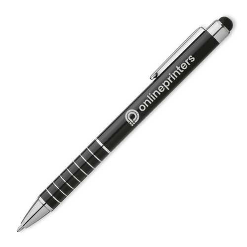 Zwarte metalen balpen met touch pen en clip.