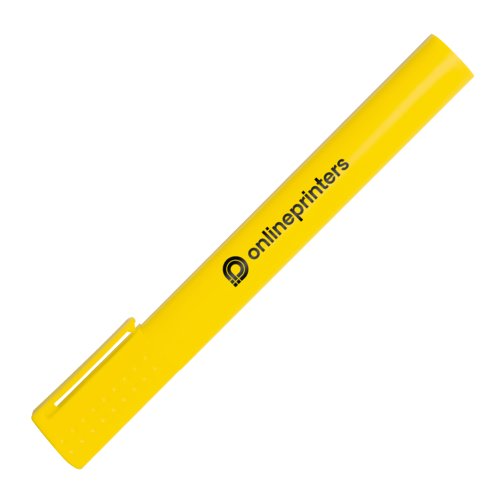 Gele kunststof markeerstift met dop.
