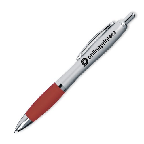 Bordeaux plastic balpen met clip en drukknop.