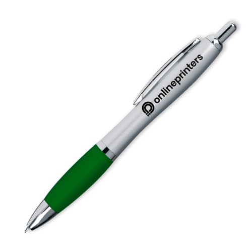 Groene balpen met clip en drukmechanisme.