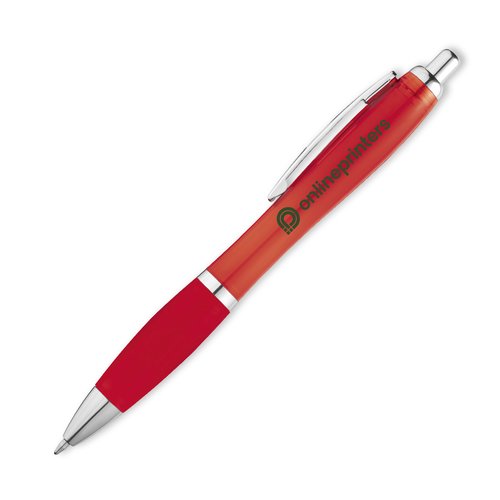 Rode plastic balpen met clip en drukknop.