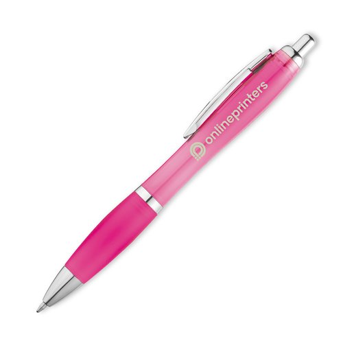 Roze plastic balpen met clip.