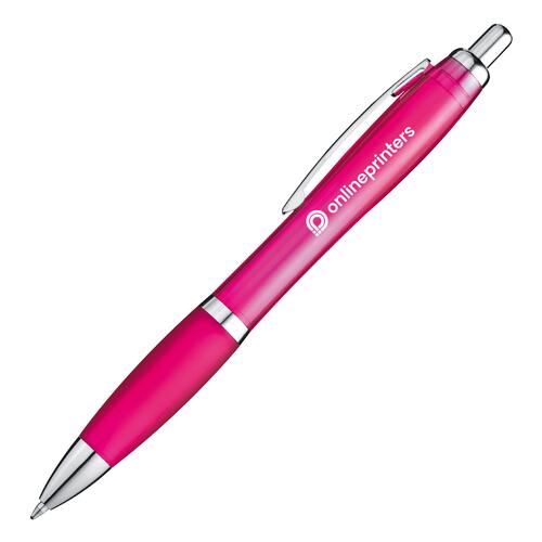 Roze plastic balpen met clip.