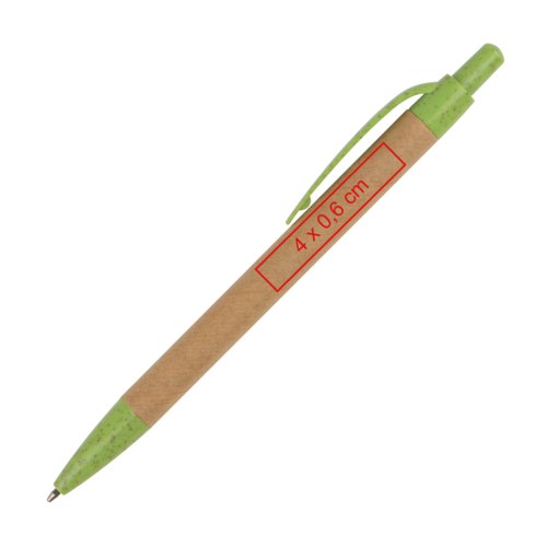 Bruine papieren balpen met clip en drukknop.