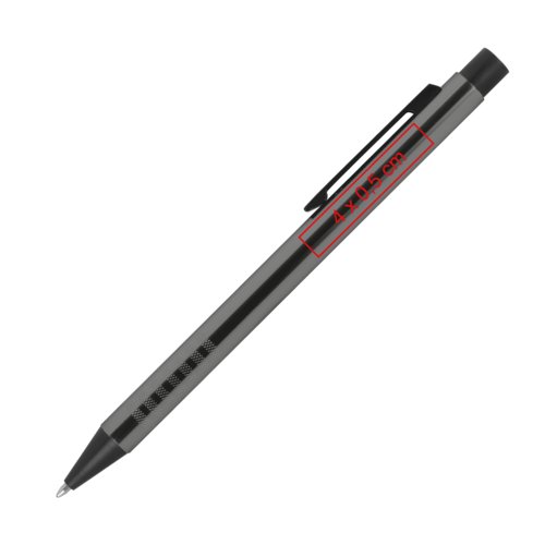 Metalen balpen met clip en drukmechanisme.