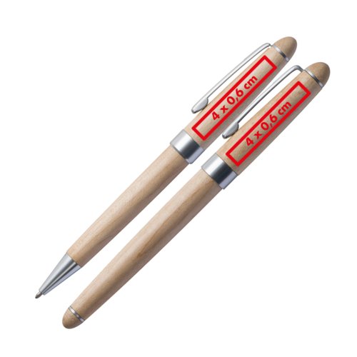 Houten schrijfset met balpen en etui.