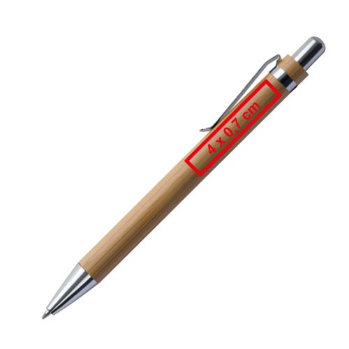 Houtkleurige schrijfset met balpen en etui.