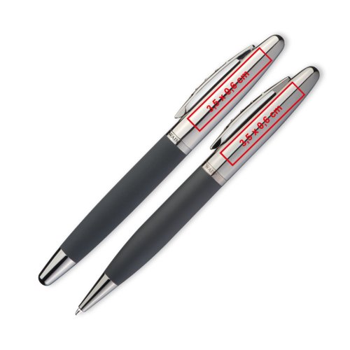 Metalen schrijfset met balpen en etui.