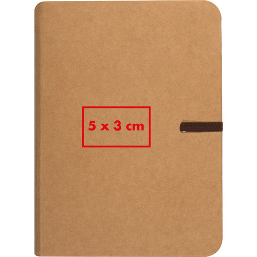 Bruin notitieboek met elastische sluiting.