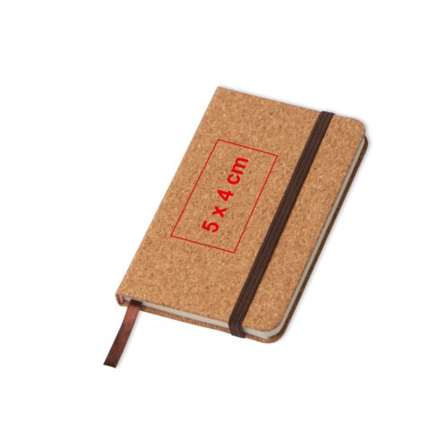 Kurken notitieboek met elastische sluiting en bladwijzer.