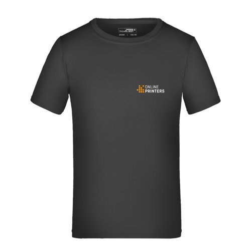 Zwart polyester T-shirt voor kinderen met korte mouwen.