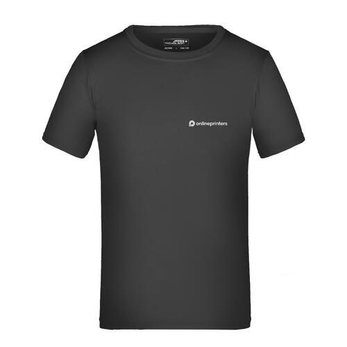 Zwart polyester T-shirt voor kinderen met korte mouwen.