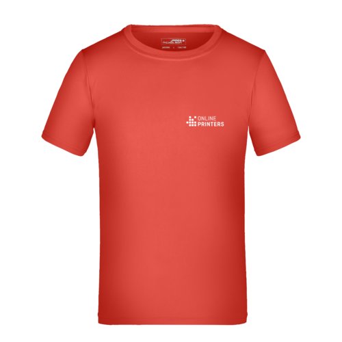 Rood polyester kinder-T-shirt met korte mouwen.