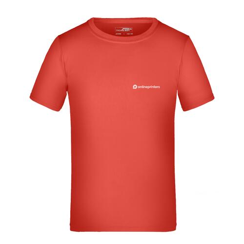 Rood polyester kinder-T-shirt met korte mouwen.