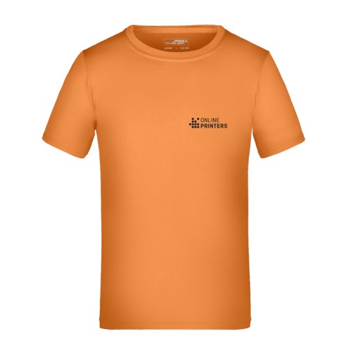 Oranje polyester kinder-T-shirt met korte mouwen.