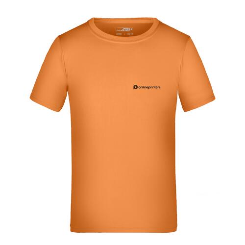 Oranje polyester kinder-T-shirt met korte mouwen.