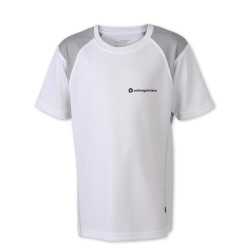 Wit en zilverkleurig polyester hardloopshirt voor kinderen.