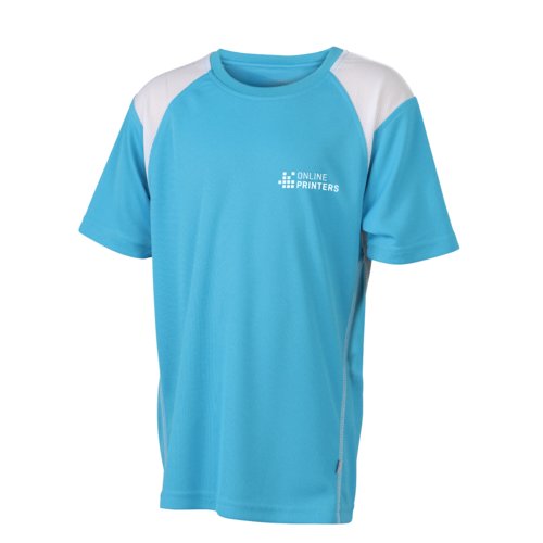 Lichtblauw polyester hardloopshirt voor kinderen met korte mouwen.