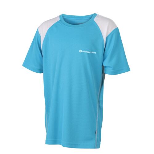 Lichtblauw polyester hardloopshirt voor kinderen met korte mouwen.