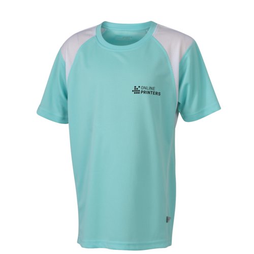 Mintgroen polyester hardloopshirt voor kinderen met korte mouwen.