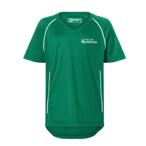 Sportief kinder-T-shirt met V-hals en korte mouwen.