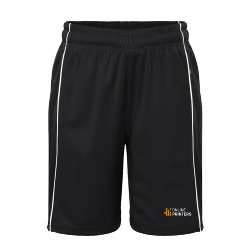 Zwart-witte polyester kinder short met elastische tailleband.