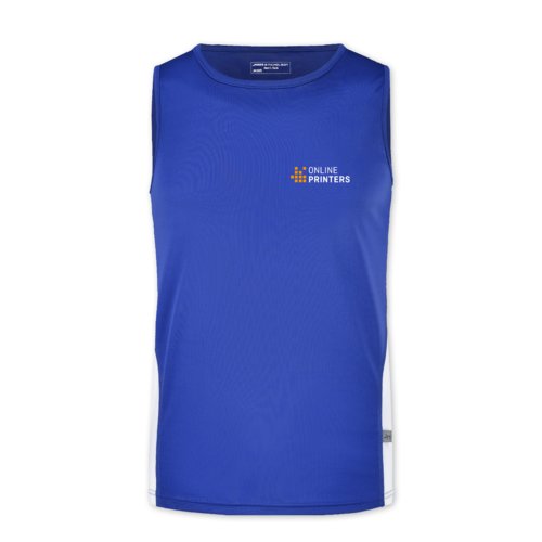 Koningsblauw/wit polyester tanktop voor heren.