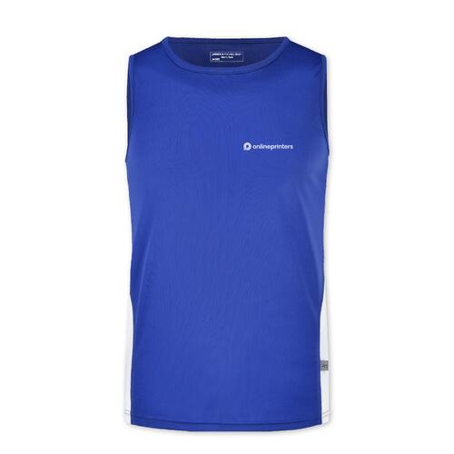 Koningsblauw/wit polyester tanktop voor heren.