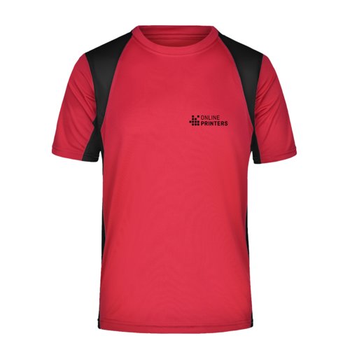 Rood polyester functioneel shirt met korte mouwen.