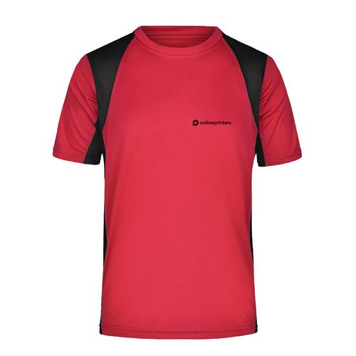 Rood polyester functioneel shirt met korte mouwen.