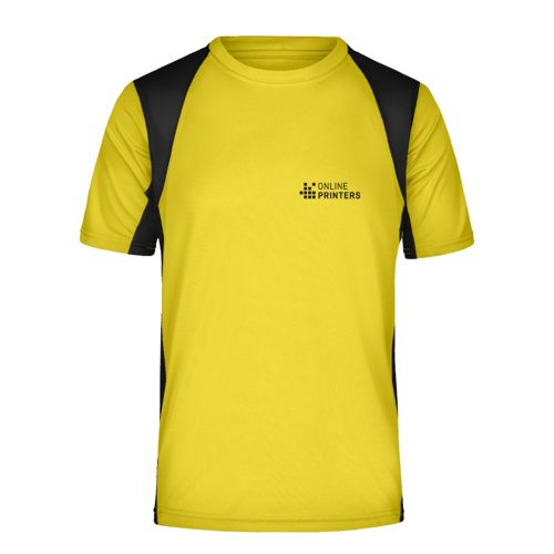 Geel polyester functioneel shirt met korte mouwen.