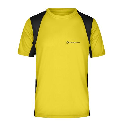 Geel polyester functioneel shirt met korte mouwen.