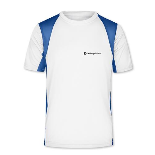 Wit/blauw polyester functioneel shirt met korte mouwen.