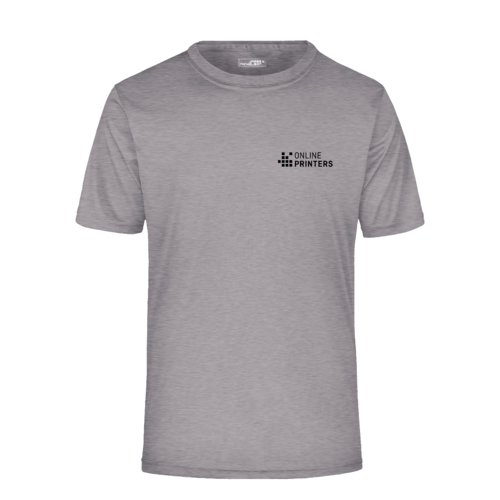Gemixt grijs polyester T-shirt met korte mouwen.