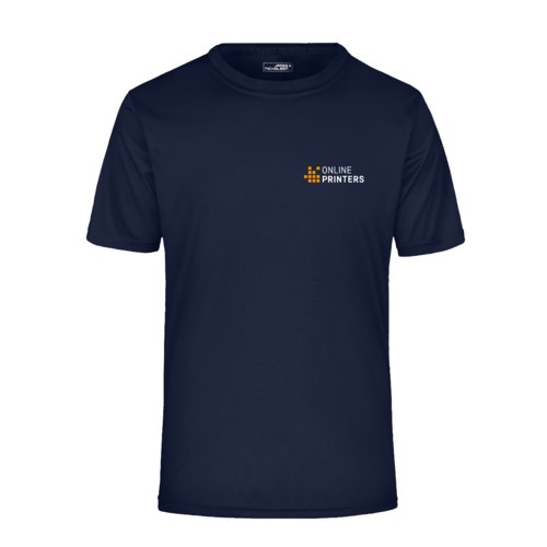 Zwart-blauwe polyester T-shirt voor heren met korte mouwen.