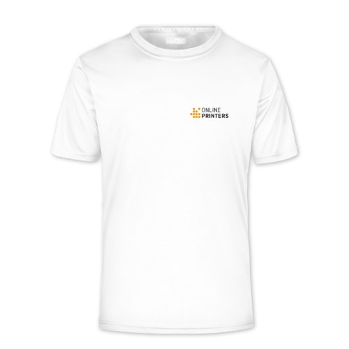 Wit polyester heren T-shirt met korte mouwen.