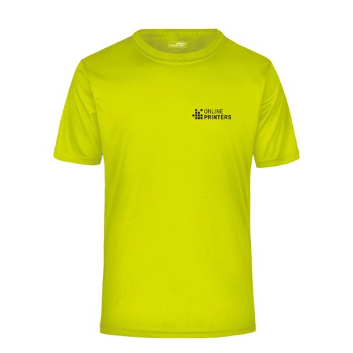 Geel polyester T-shirt voor heren met korte mouwen.