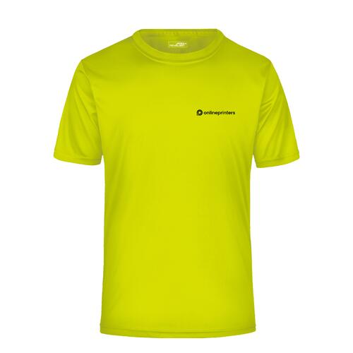 Geel polyester T-shirt voor heren met korte mouwen.