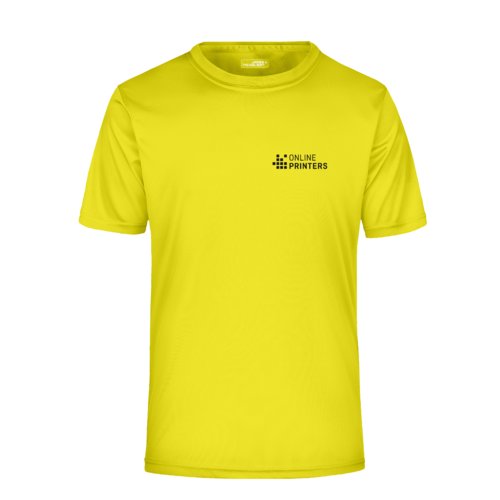Neon gele polyester heren T-shirt met korte mouwen.